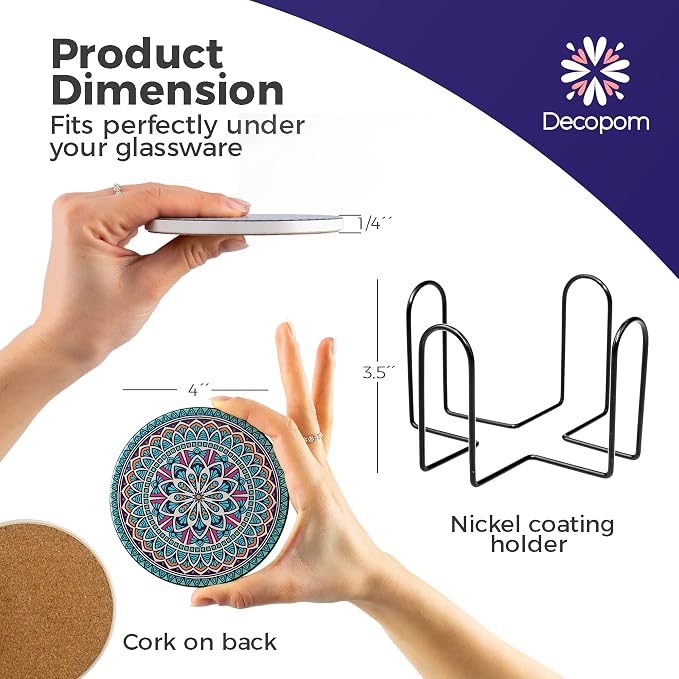 Mandala Drink Coasters with Holder - Image 3