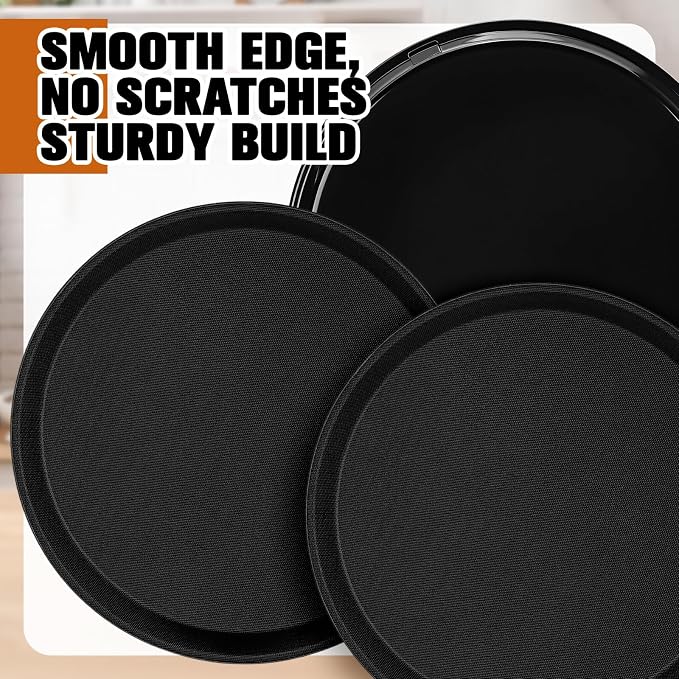 Zopeal 6 Pieces Black Round Restaurant Serving Tray, Plastic Non Slip Surface - Image 3