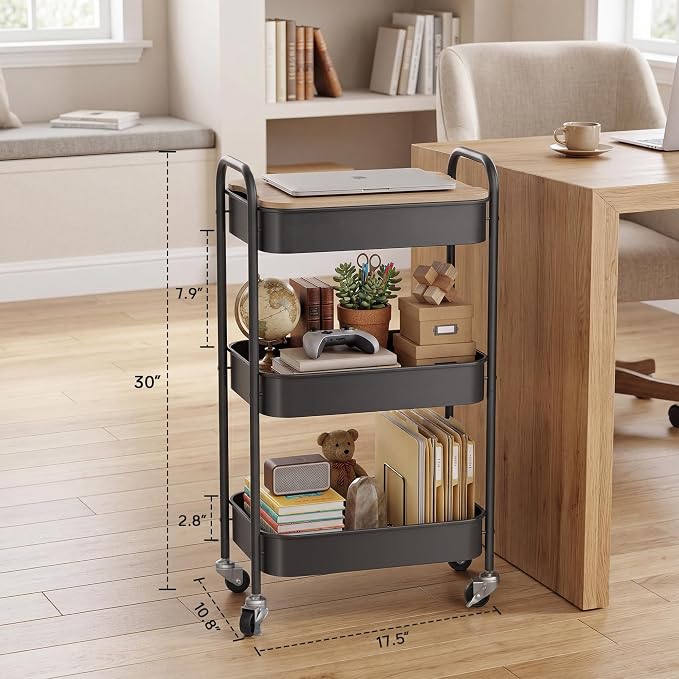 DTK 3 Tier Rolling Cart with Wheels, Heavy Duty Metal Utility Cart, Mobile - Image 2