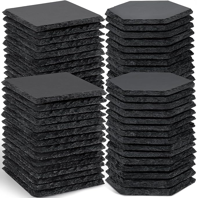 60 PCS Slate Stone Coasters Bulk, MAPRIAL 4 Inch Black Handmade Drink Coasters by MAPRIAL
