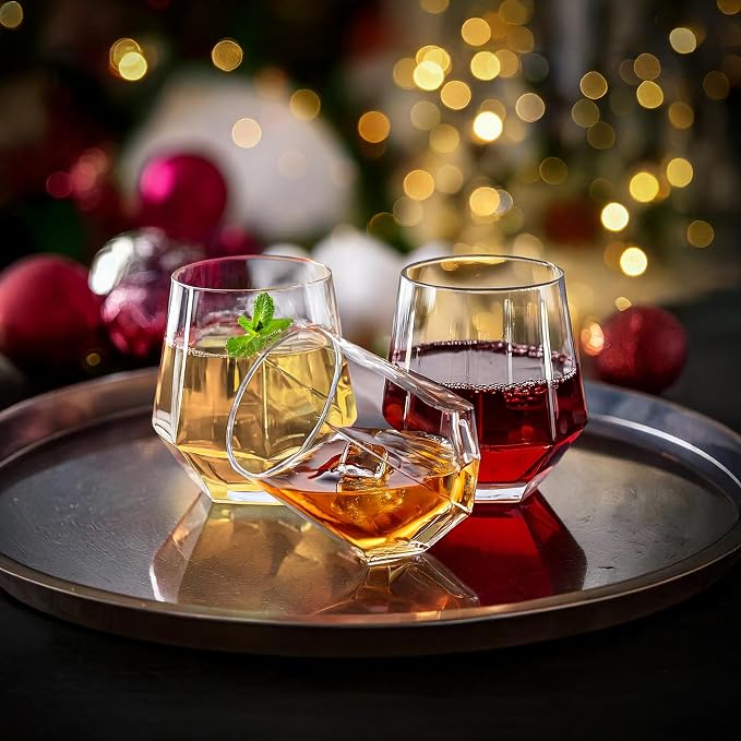 Hexagon Stemless Wine Glasses Set of 6 – Elegant 10.5 oz, Dishwasher Safe - Image 7