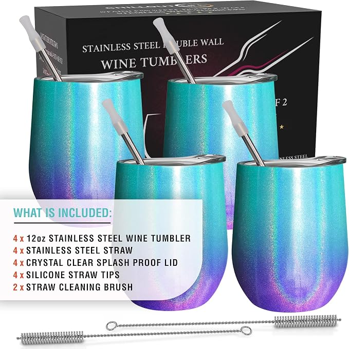 CHILLOUT LIFE 12 oz Stainless Steel Wine Tumblers 4 Pack - Image 4