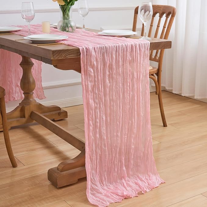 Asee'm 2pcs Blush Pink Cheesecloth Table Runner Summer 10FT Gauze Sheer | Boho - Image 7