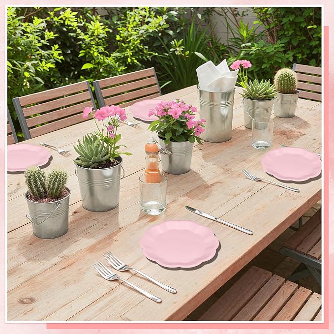 NatNarr 30 Pcs Pink Plates, 7 Inch Scalloped Pink Paper Plates Disposable | - Image 7