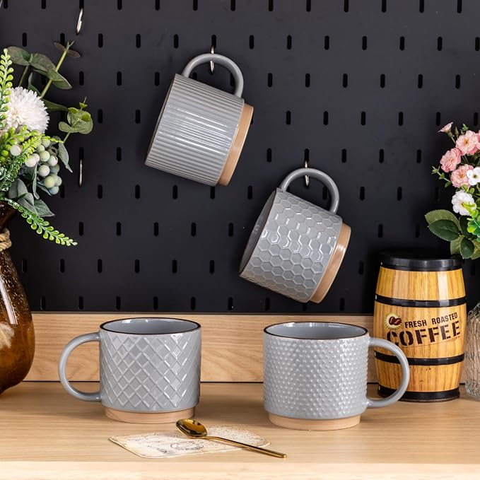 GBhome 15 OZ Stackable Coffee Mugs Set of 4, Ceramic Coffee Cups Set | 4 - Image 7