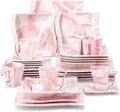 MALACASA Dinnerware Sets, 30-Piece Pink Plates and Bowls Sets by MALACASA