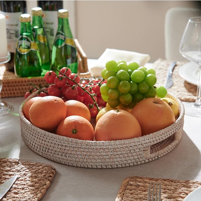 11.8 inch Round Rattan Tray, Decorative Coffee Table Trays, Ottoman Tray - Image 4