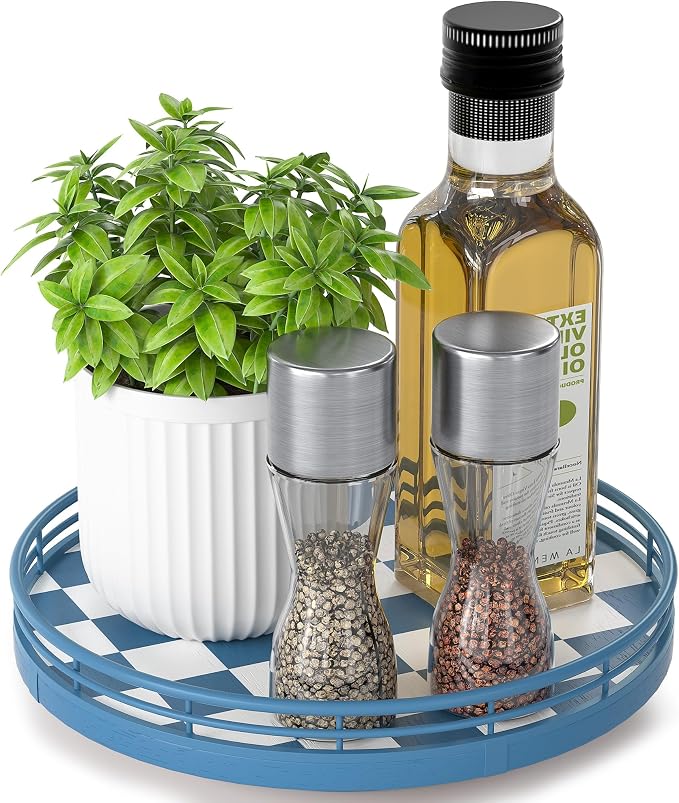 Blue and White Checkerboard Lazy Susan by AMH
