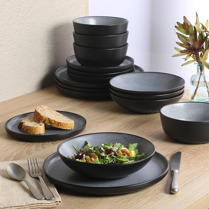 Gibson Elite Tribeca Loft 16-Piece Dinnerware Set – Matte Black and Blue - Image 5