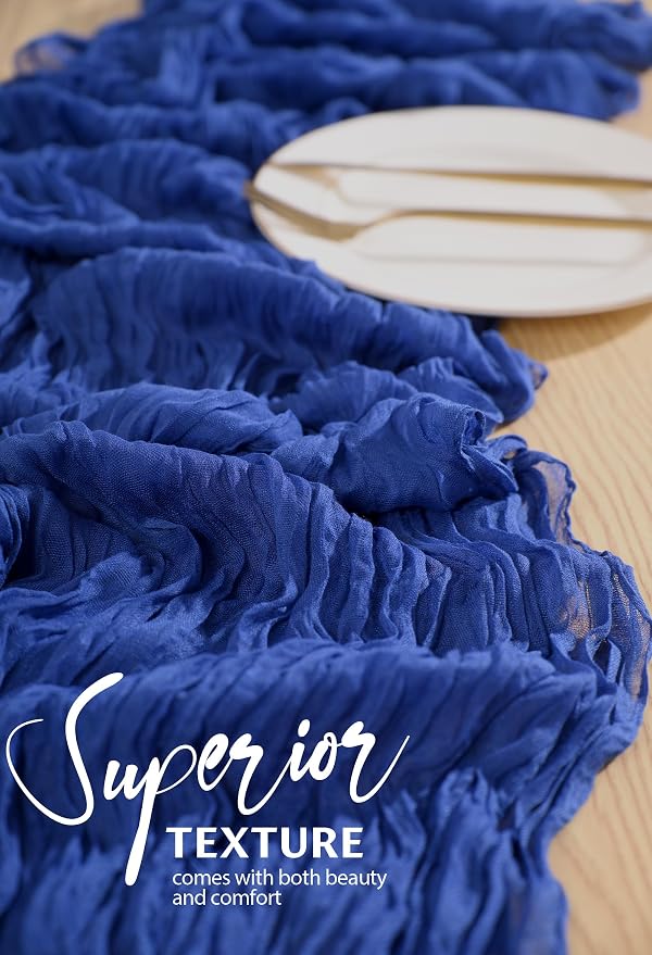 Showgeous 2 Pack Royal Blue Cheesecloth Table Runners Boho Wedding Decor | - Image 4
