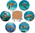 Drink Coasters for Drinks Set of 6, Sea Turtles Absorbent Round Ceramic Stone by TXIANT