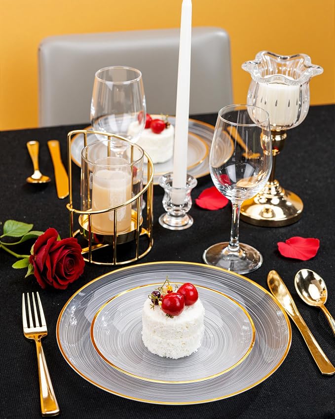Morejoy 60Pcs Clear Plastic Plates, Modern swirl design Plate Include 30Clear - Image 4