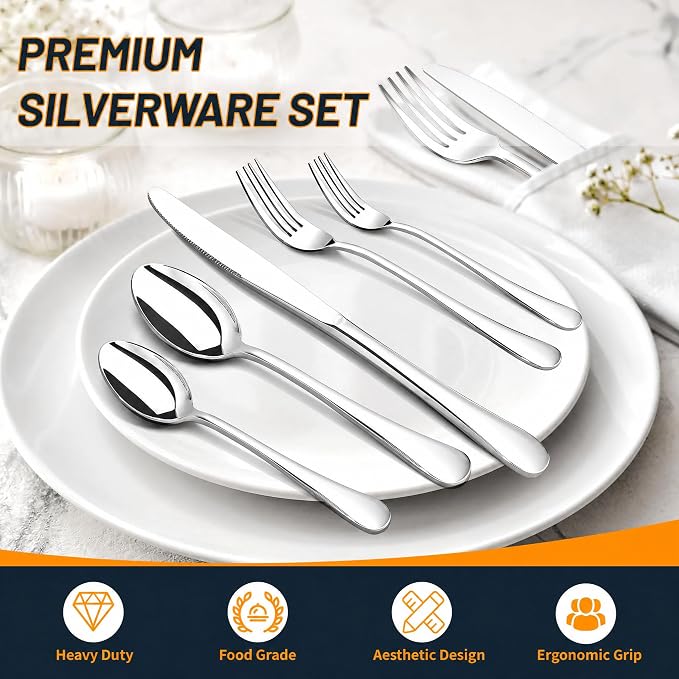 NICE KITCHEN Silverware Set, 40 Piece Stainless Steel Cutlery Sets - Image 7