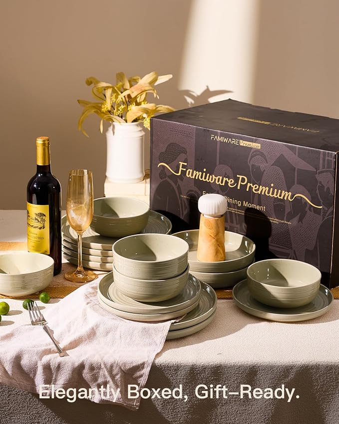 Stoneware Dinnerware Set with Pasta Bowls, Service - Image 8