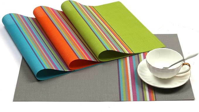 SHACOS Colorful Placemats Set of 8 Woven Vinyl Place Mats - Image 3