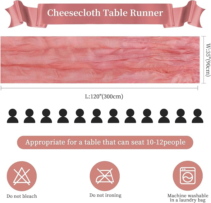 AGIRL 6 Pack Rose Cheesecloth Table Runner 10FT Long Boho Gauze Home Decor | - Image 2