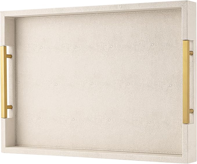 Beige Faux Leather Serving Tray - Image 9