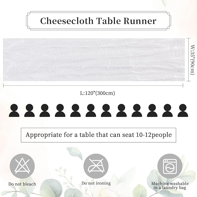 AGIRL 6 Pack White Cheesecloth Table Runner 10FT Fall Boho Gauze Home Decor | - Image 5