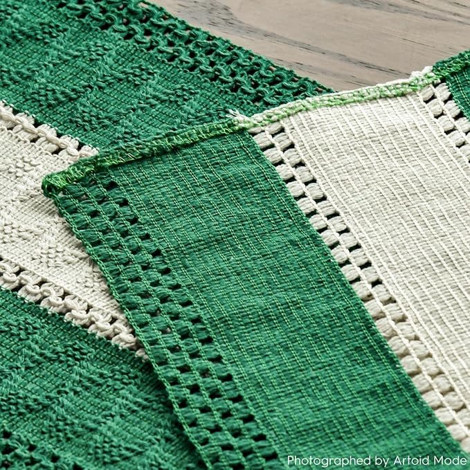 Artoid Mode Emerald Green Farmhouse Woven Table Runner 12x36 Inch | Holiday - Image 5