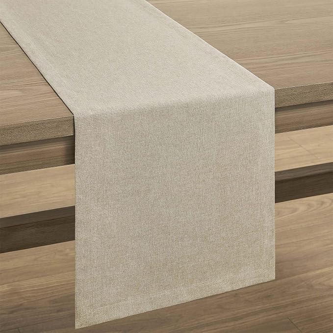 Basic Linen Style Table Runner, 14x108 Inch Natural | Mitered Corner Design - Image 7