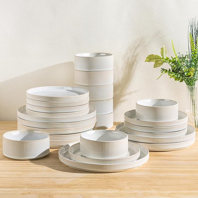 Ceramic Dinnerware Set for 8, 24-Piece Plates and Bowls Set | Lightweight by TheTerra