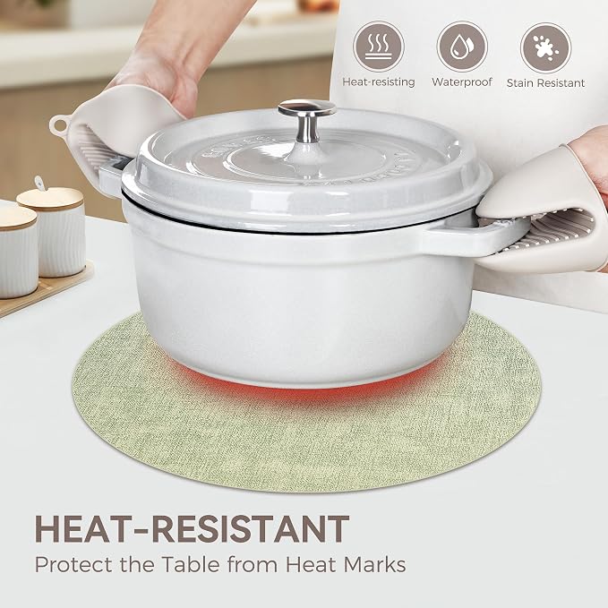 13" Round Placemats Set of 12, Reversible Faux Leather Heat Resistant Table Mats - Image 3