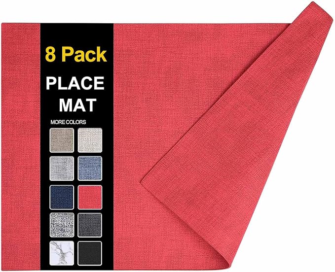 Faux Leather Heat Resistant Placemats 8 Packs, Waterproof Wipeable Dining PU by homing