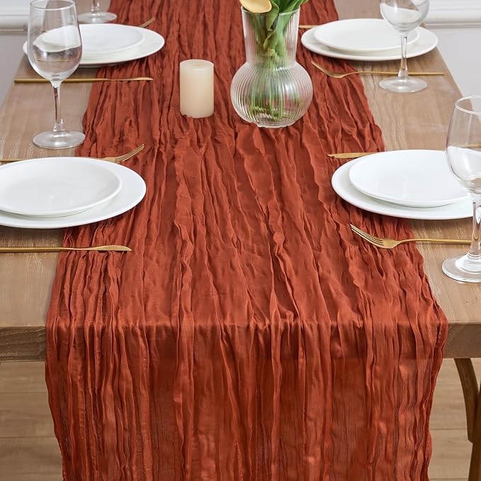 Asee'm 6pcs Terracotta Fall Cheesecloth Table Runner 10FT Boho Burnt Orange | - Image 2