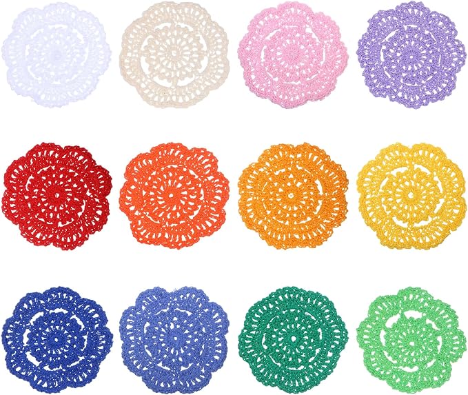 12 Pcs 4 Inch Crochet Lace Crochet Doilies Flower Shape Round Placemats - Image 8
