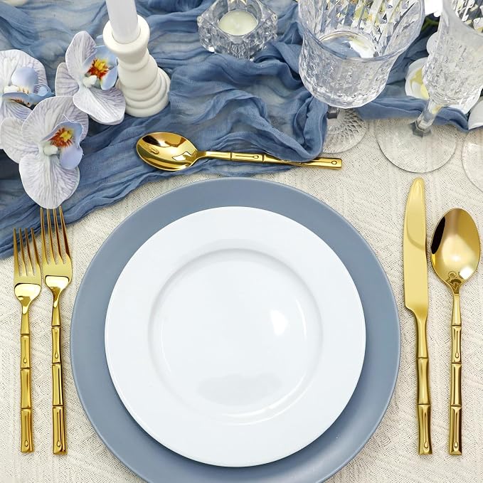 Gold Silverware Set 60-Piece Bamboo Pattern Service - Image 7