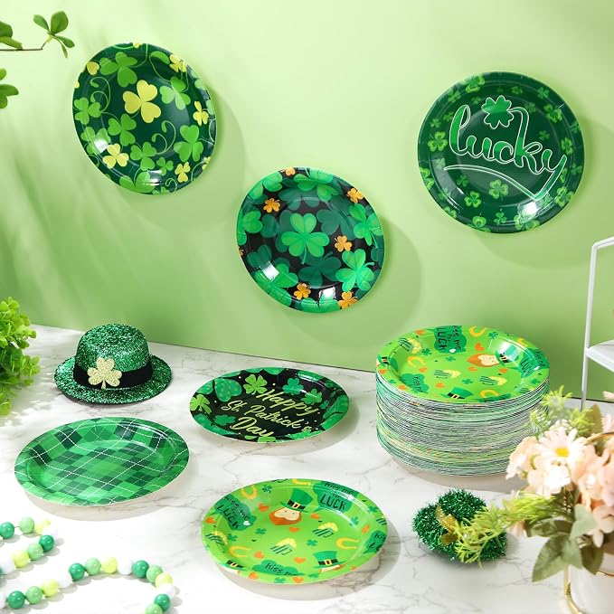 120 Pieces 7 Inch St. Patrick's Day Party Plates Green Shamrocks Dinnerware - Image 6