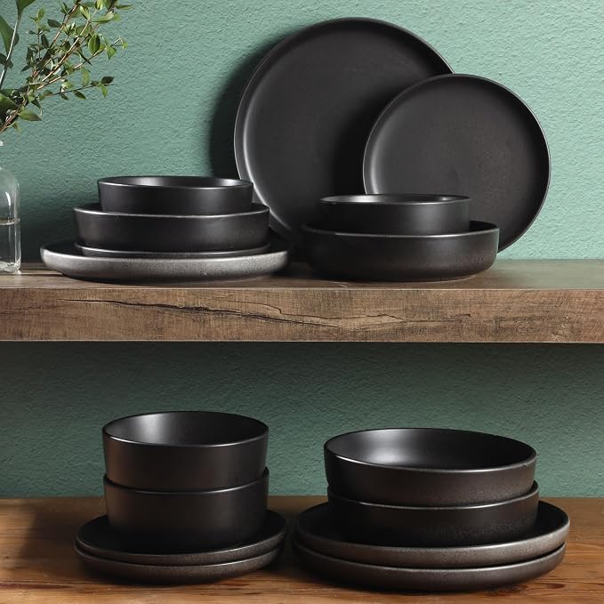 Gibson Elite Pasco 16 Piece Plates and Bowls Double Bowl Reactive Glaze Dishes - Image 2