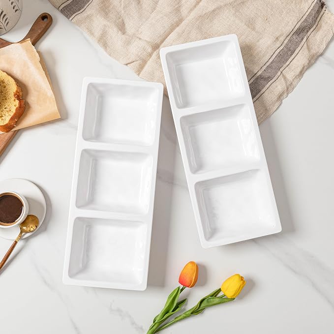 Divided Serving Tray, 14.75”x 6” Reusable 3-Section Party Platters, Condiment - Image 3