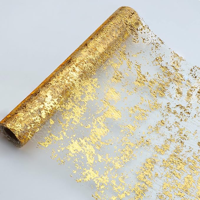 Snowkingdom Glitter Metallic Gold Table Runner 11"x108" Thin Mesh Sparkle by Snowkingdom