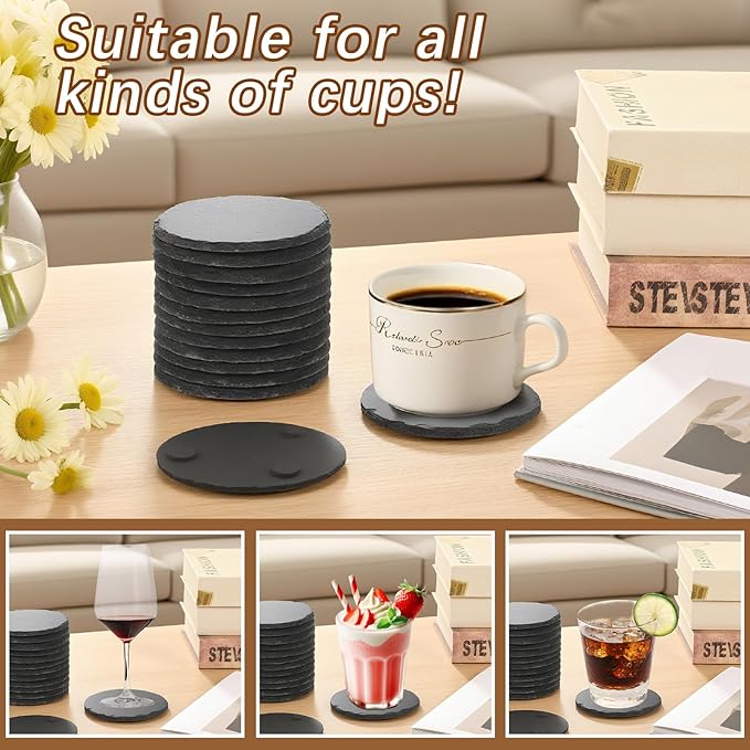 72 PCS Black Natural Slate Coasters Bulk Set 4 Inch Laser Engraving Blanks - Image 4