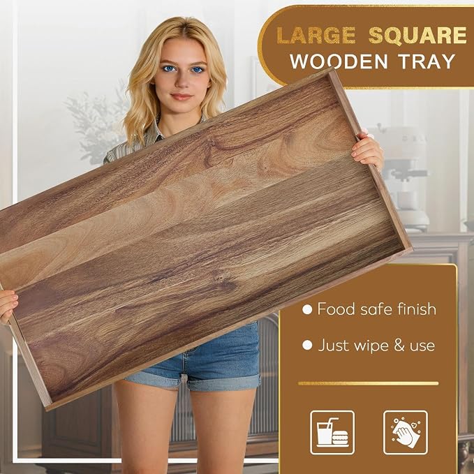 Extra Large Ottoman Tray, 40 x 20 inches Acacia Wood Serving Tray | Rectangle - Image 5