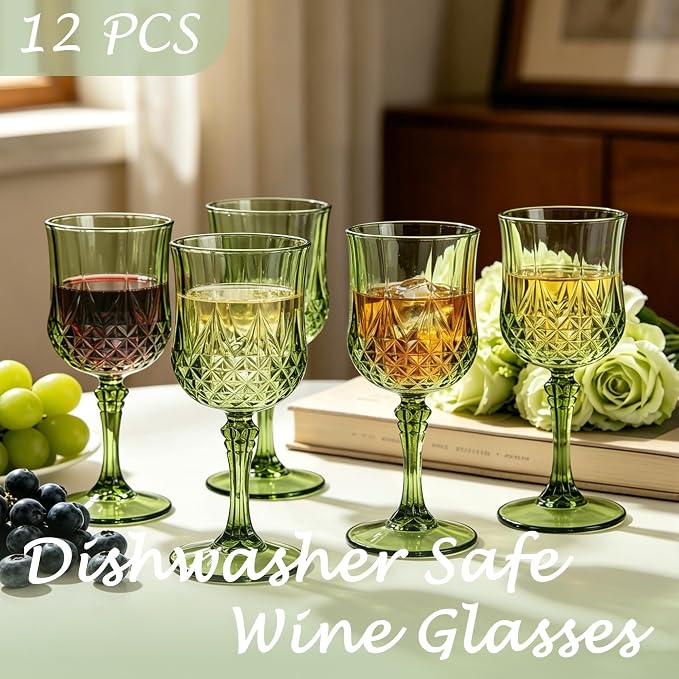 12Pack Plastic Wine Glasses, 7oz Vintage Goblets - Image 3
