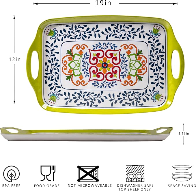 Large Serving Platter with Handles, 19”x12”Large Rectangular Melamine Serving - Image 6