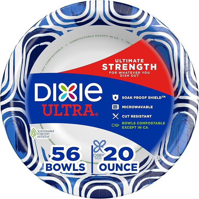 Dixie Ultra, Large Paper Bowls, 20 Oz, Microwave Safe, Compostable, Disposable by Brawny%C2%AE
