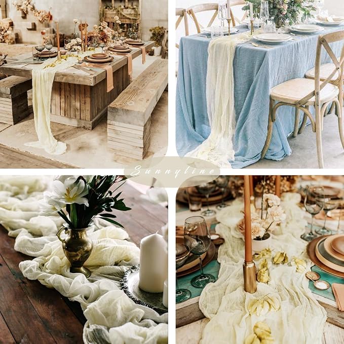 6 Pcs Beige Cheesecloth Table Runner 10FT Runner - Image 6