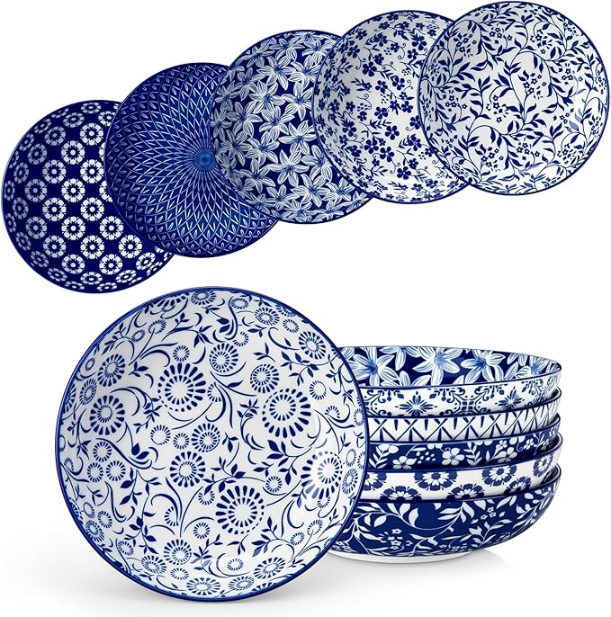 vancasso Selene 8.5" Pasta Bowls Set of 6, 40 oz Porcelain Shallow Salad Bowls by vancasso