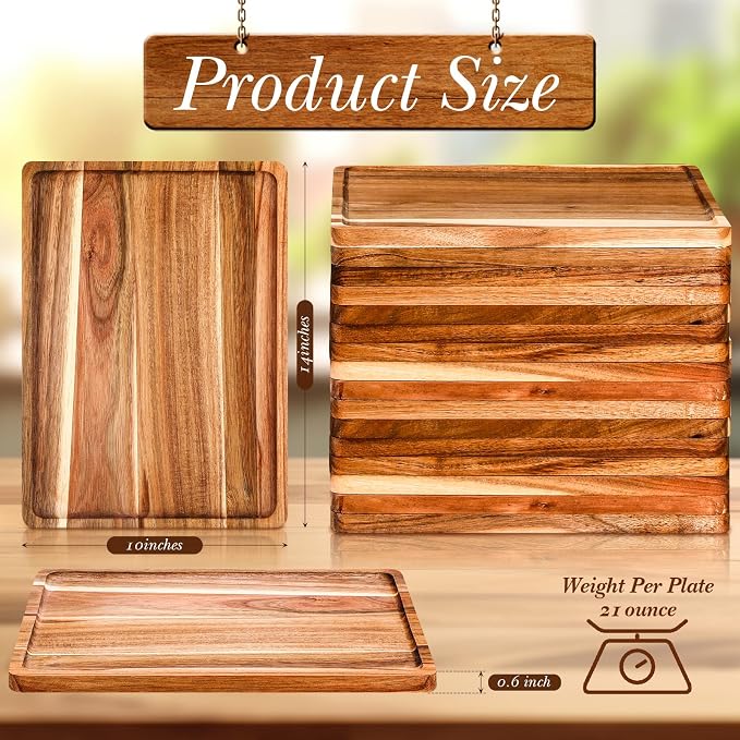 Roshtia 12 Pcs Acacia Wood Serving Tray Rectangular Wooden Serving Platter - Image 2
