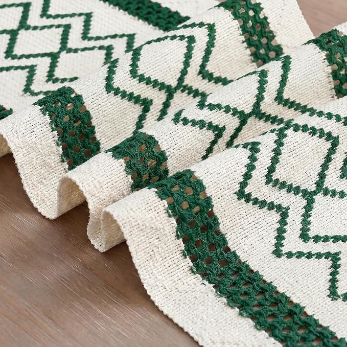 Artoid Mode Forest Green Stripe Diamond Woven Table Runner 12x36 Inch | Holiday - Image 6