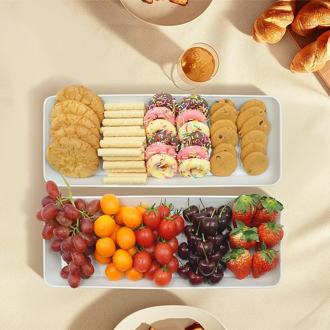 Serving Tray Platter Rectangle, Plastic White Food Trays - Image 7