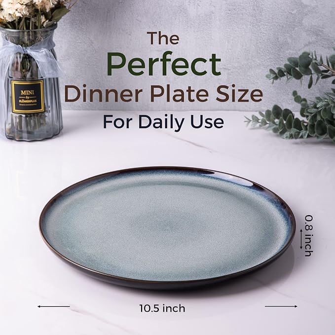 LERATIO Ceramic Dinner Plates Set of 4, 10.5 Inch Reactive Glaze Plate Sets | - Image 2