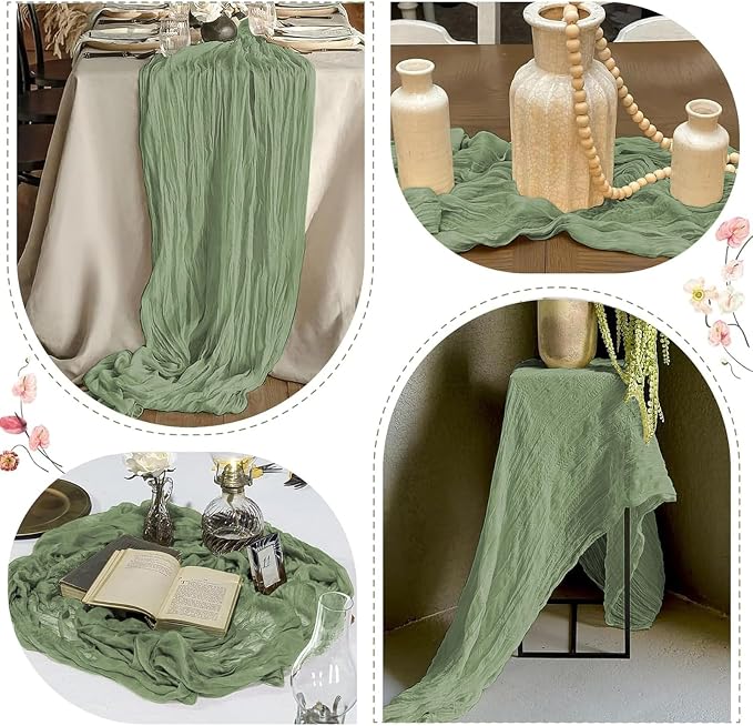 25 Pack Sage Green Cheesecloth Table Runner 17 x 108 Inch Gauze Table Runner - Image 6