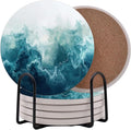 Dark Blue and White Marble Round Coasters Set of 6 by Unknown