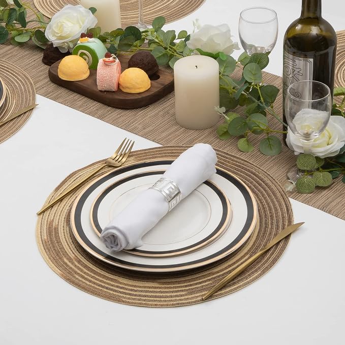 SHACOS Round Placemats Set of 6 Washable 15 inch Variegated Braided Round Place - Image 4