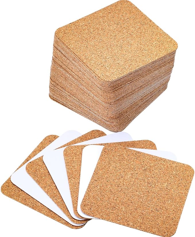 Hotop 60 Pieces 3.78 x 3.78 Self Adhesive Cork Coasters Squares Cork Mats | Non by HOTOP