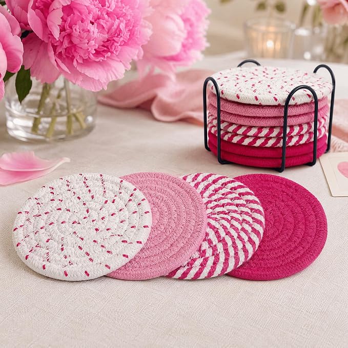 8 Pack Pink Coasters for Desk, Cute Coasters, House Essentials for New - Image 7